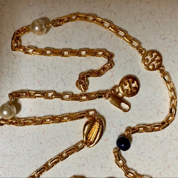 TORY BURCH MIKAH GOLD PLATED STATION NECKLACE NWOT - Picture 7 of 8